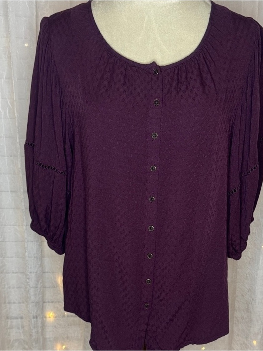 Button-Front Women's Blouse in Deep Plum